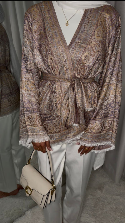 Pashmina Kimono-05 Lilac/Gold/White Jacket