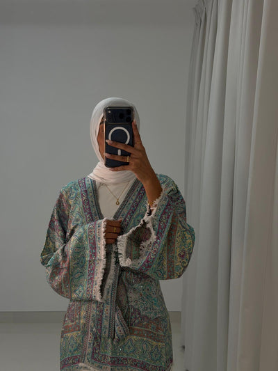 Pashmina Kimono-08 Teal/Berry