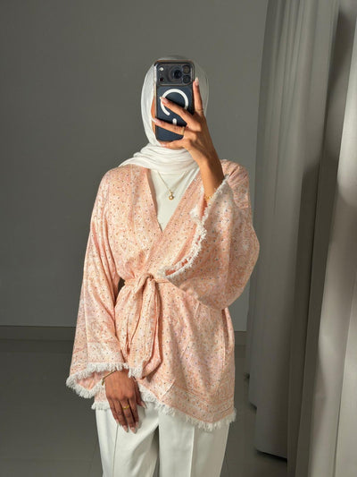 Pashmina Kimono-02 Baby Pink/White Jacket