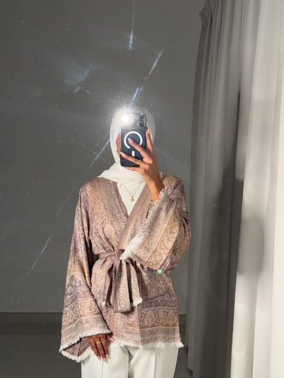 Pashmina Kimono-05 Lilac/Gold/White Jacket