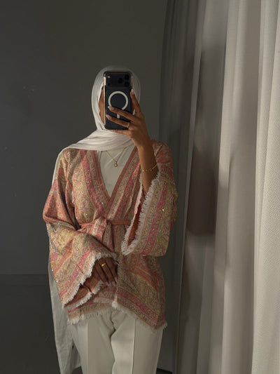 Pashmina Kimono-06 Pink/Sage Jacket