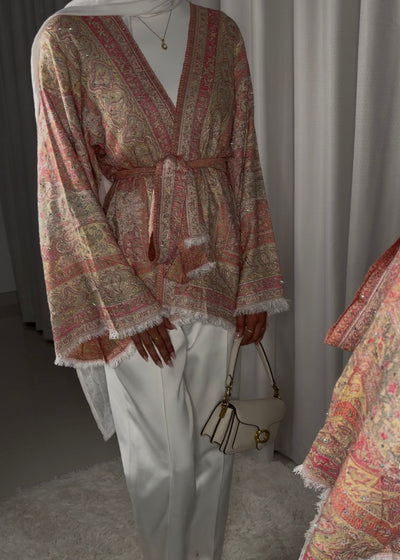 Pashmina Kimono-06 Pink/Sage Jacket