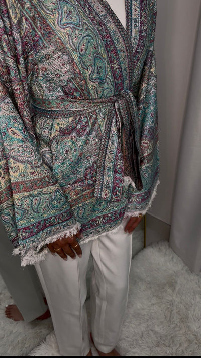 Pashmina Kimono-08 Teal/Berry